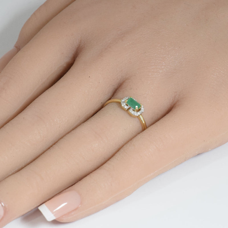 SPECIAL! .40ct G SI 14K Yellow Gold Diamond & Emerald Gemstone Ring Size 6.5