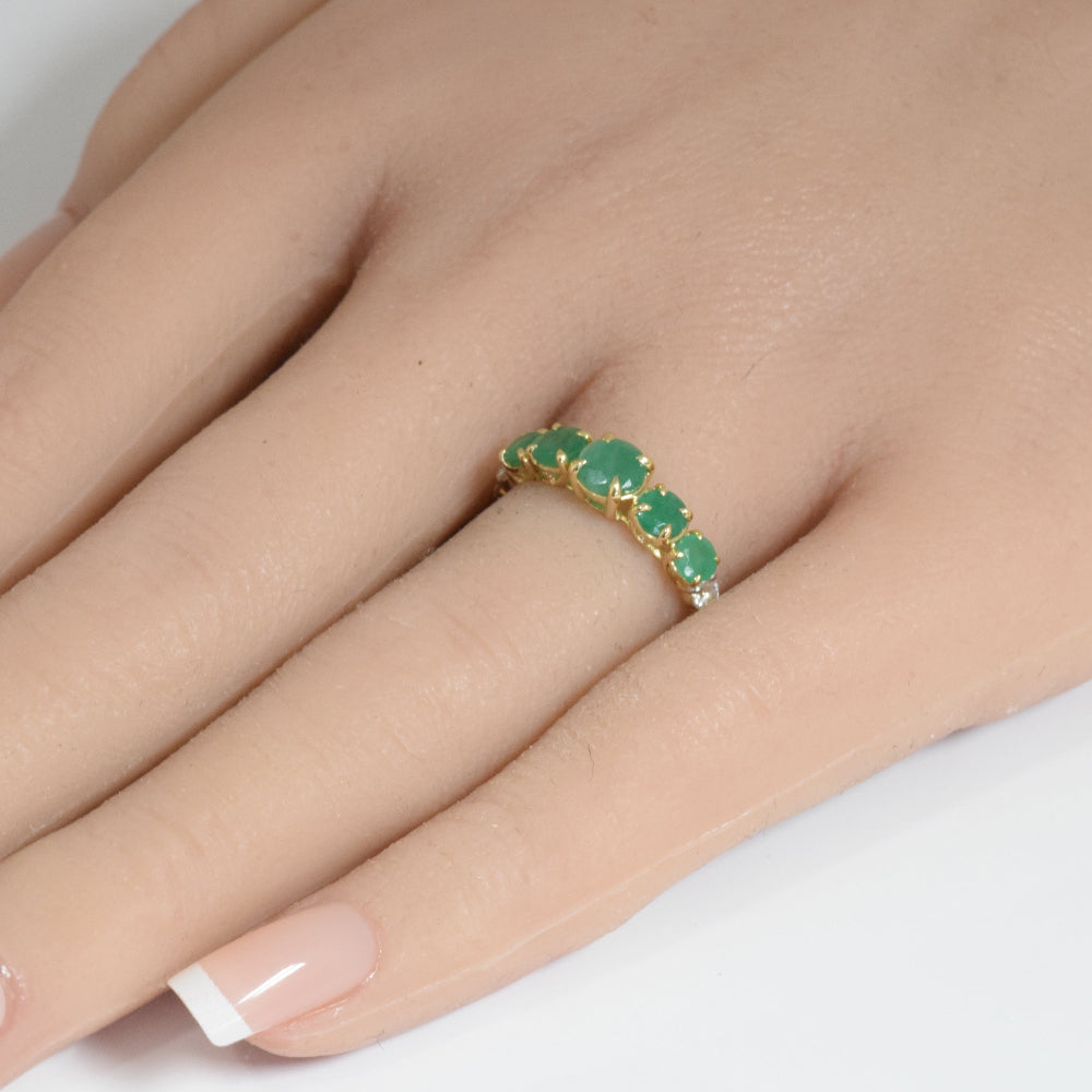 SPECIAL!1.52ct G SI 14K Yellow Gold Diamond & Emerald Gemstone Ring Size 6.5