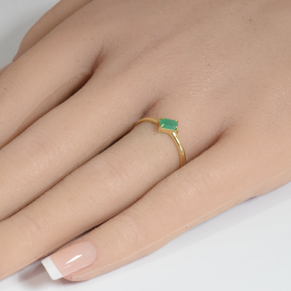 .26ct G SI 14K Yellow Gold Emerald Gemstone Solitaire Ring Size 6.5