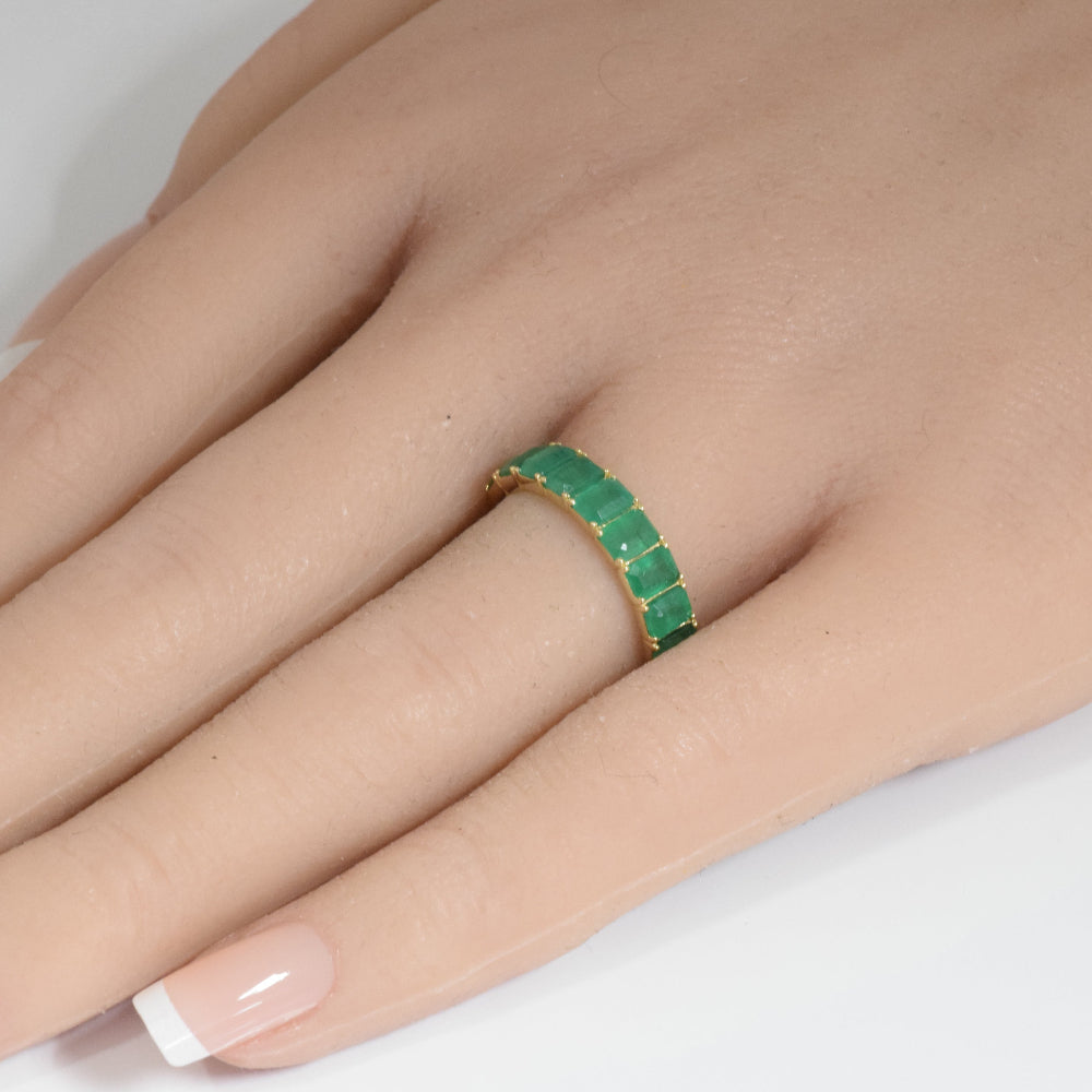 SPECIAL!1.91ct G SI 14K Yellow Gold Emerald Gemstone Half Eternity Band Ring Size 6.5