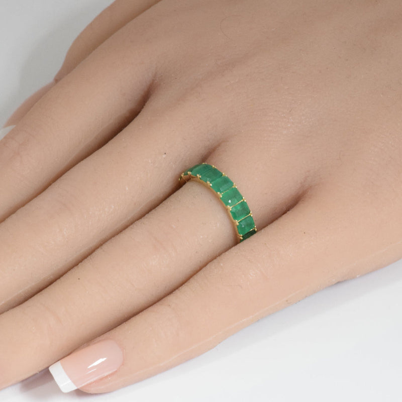 SPECIAL!1.91ct G SI 14K Yellow Gold Emerald Gemstone Half Eternity Band Ring Size 6.5
