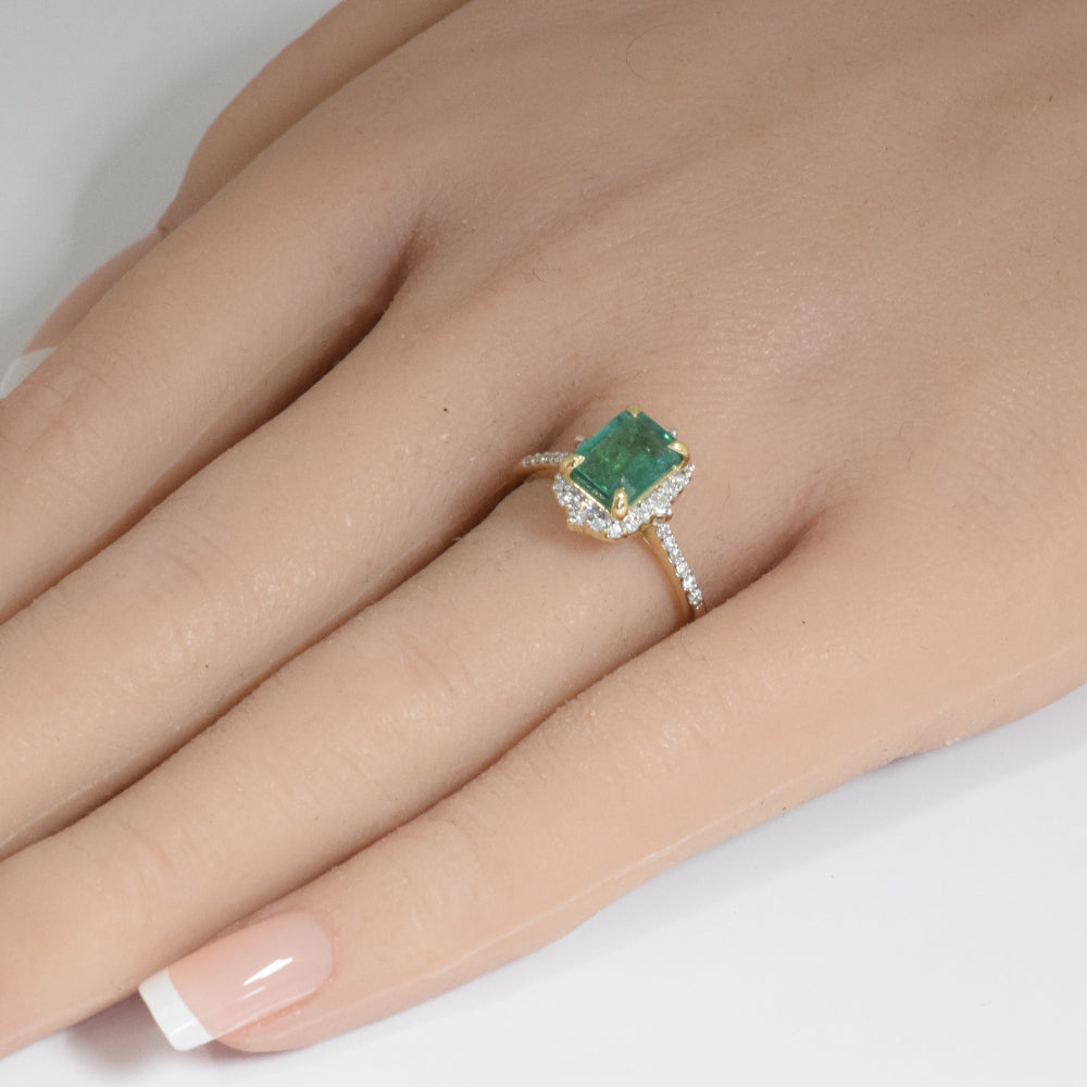 SPECIAL!1.84ct G SI 14K Yellow Gold Diamond & Emerald Gemstone Ring Size 6.5