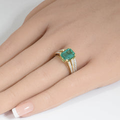SPECIAL!2.63ct G SI 14K Yellow Gold Diamond & Emerald Gemstone Ring Size 6.5
