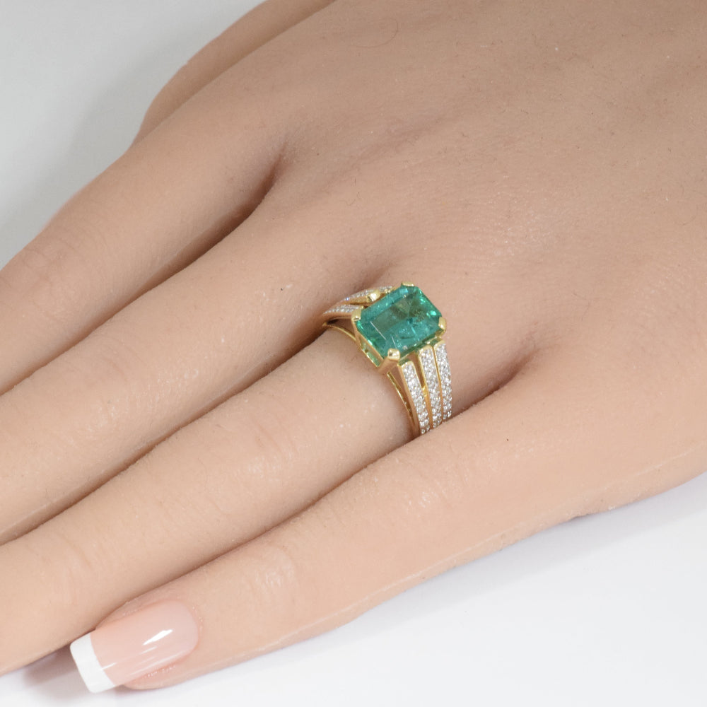SPECIAL! 2.67ct G SI 14K Yellow Gold Diamond & Emerald Gemstone Ring Size 6.5
