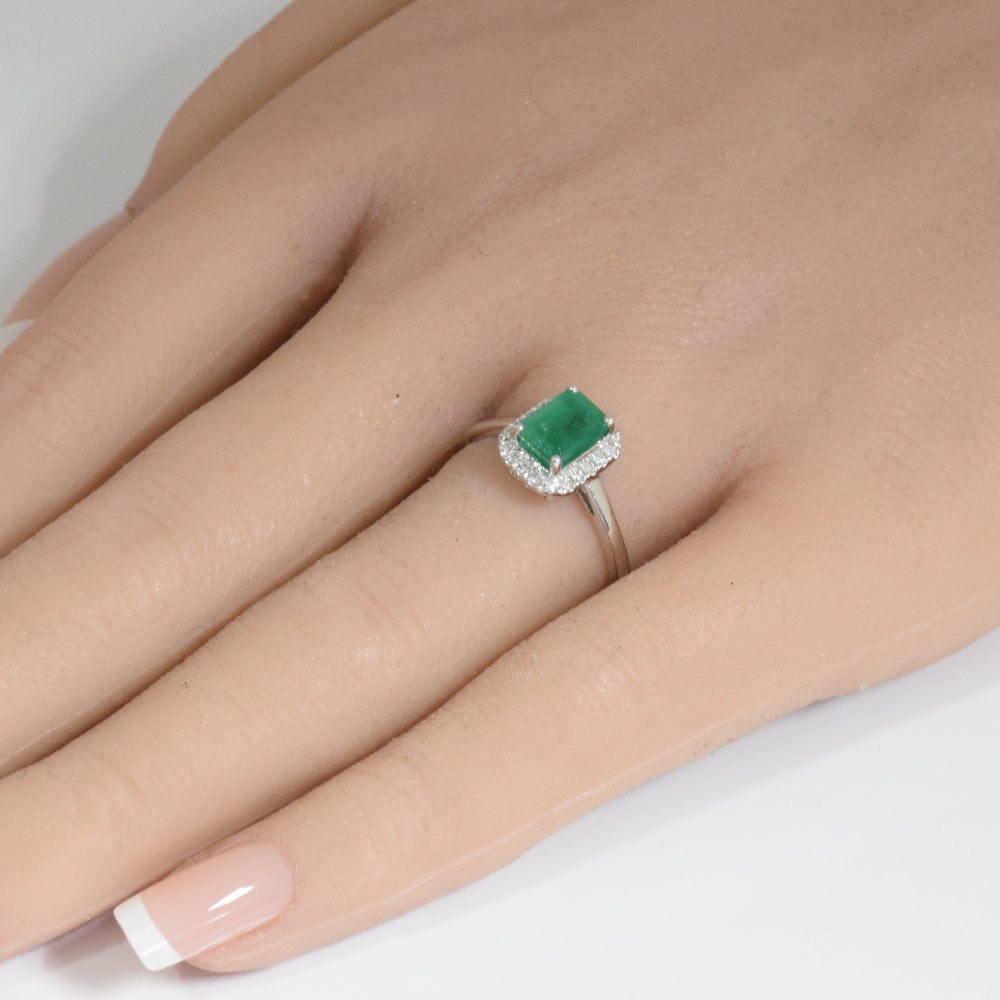 SPECIAL!1.33ct G SI 14K White Gold Emerald Gemstone & Diamond Ring Size 6.5
