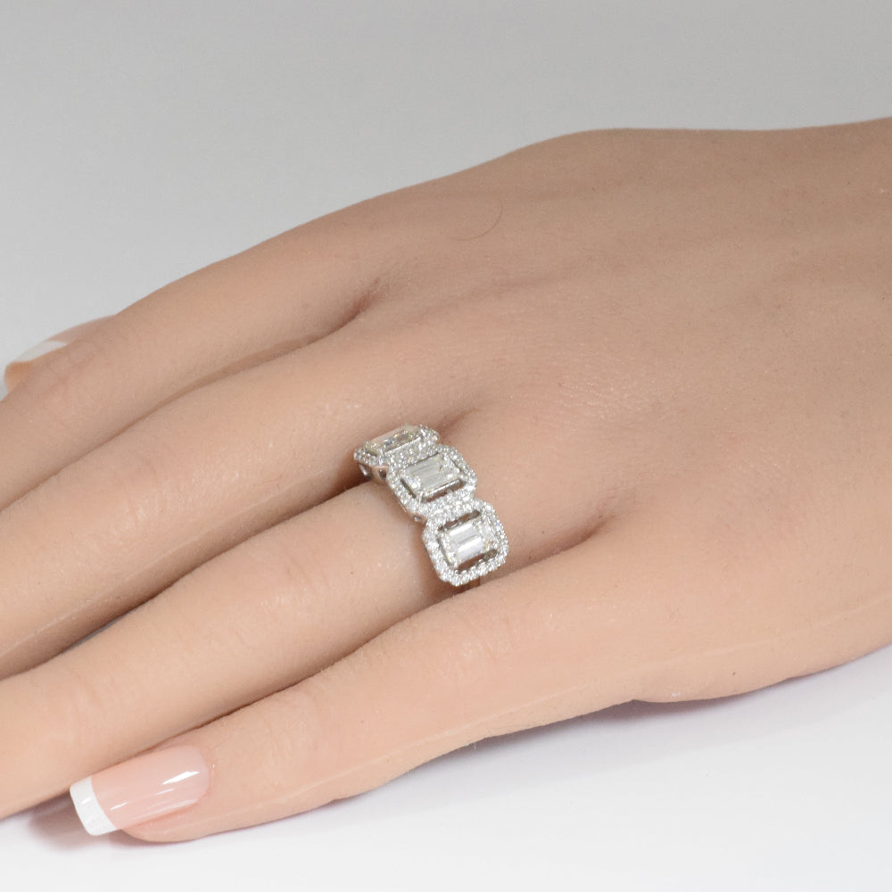 SPECIAL! 1.90ct G SI 14K White Gold Diamond & Emerald Cut Engagement Ring Size 6.5