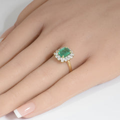 SPECIAL!1.89ct G SI 14K Yellow Gold Diamond & Emerald Gemstone Ring Size 6.5
