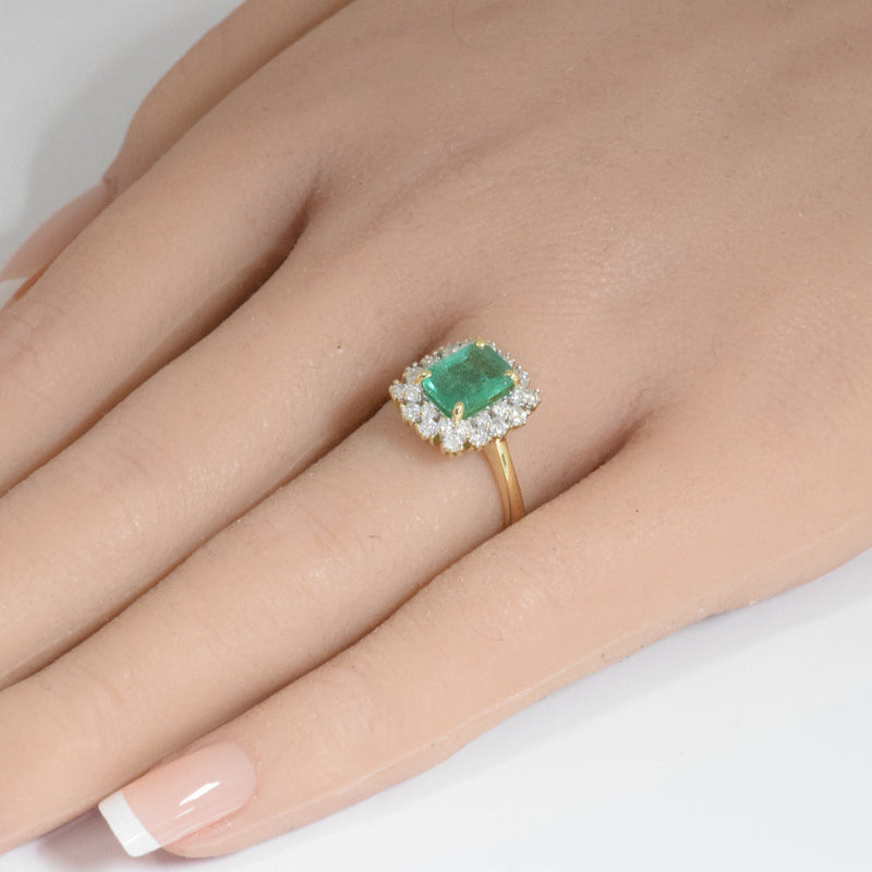 SPECIAL!1.89ct G SI 14K Yellow Gold Diamond & Emerald Gemstone Ring Size 6.5