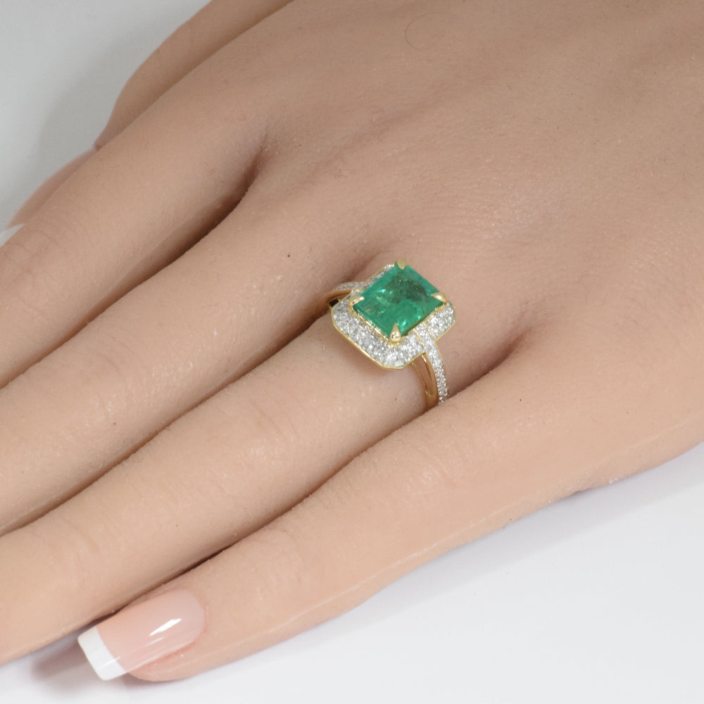 SPECIAL!2.68ct G SI 14K Yellow Gold Diamond & Emerald Gemstone Ring Size 6.5