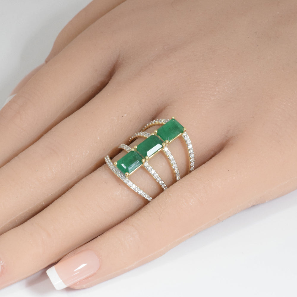SPECIAL!3.23ct G SI 14K Yellow Gold Diamond & Emerald Gemstone Ring Size 6.5