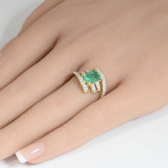 SPECIAL!1.85ct G SI 14K Yellow Gold Diamond & Emerald Gemstone Ring Size 6.5