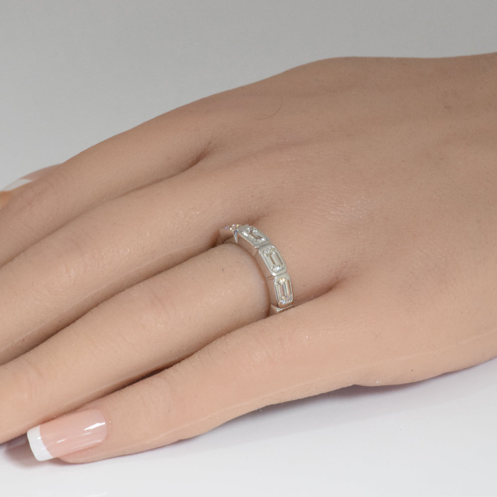 SPECIAL!1.53ct G SI 14K White Gold Emerald Cut Diamond East West Half Eternity Ring Band Size 6.5