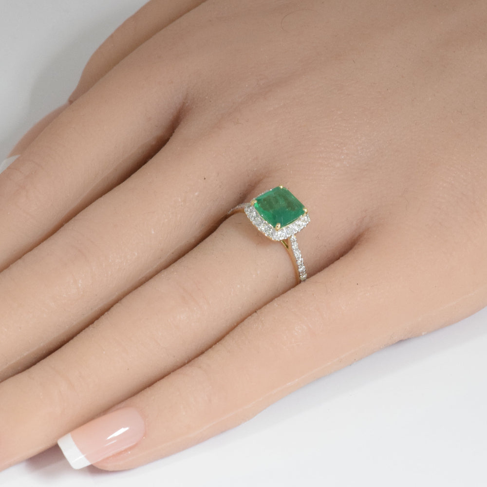 SPECIAL!1.68ct G SI 14K Yellow Gold Cushion Shape Emerald Gemstone & Diamond Ring Size 6.5