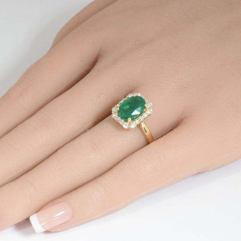 SPECIAL!3.11ct G SI 14K Yellow Gold Oval Natural Emerald Gemstone & Diamond Ring Size 6.5