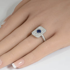 SPECIAL!1.35ct G SI 14K White Gold Diamond & Blue Sapphire Gemstone Ring Size 6.5