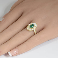 SPECIAL!1.26ct G SI 14K Yellow Gold Oval Emerald & Diamond Gemstone Ring Size 6.5