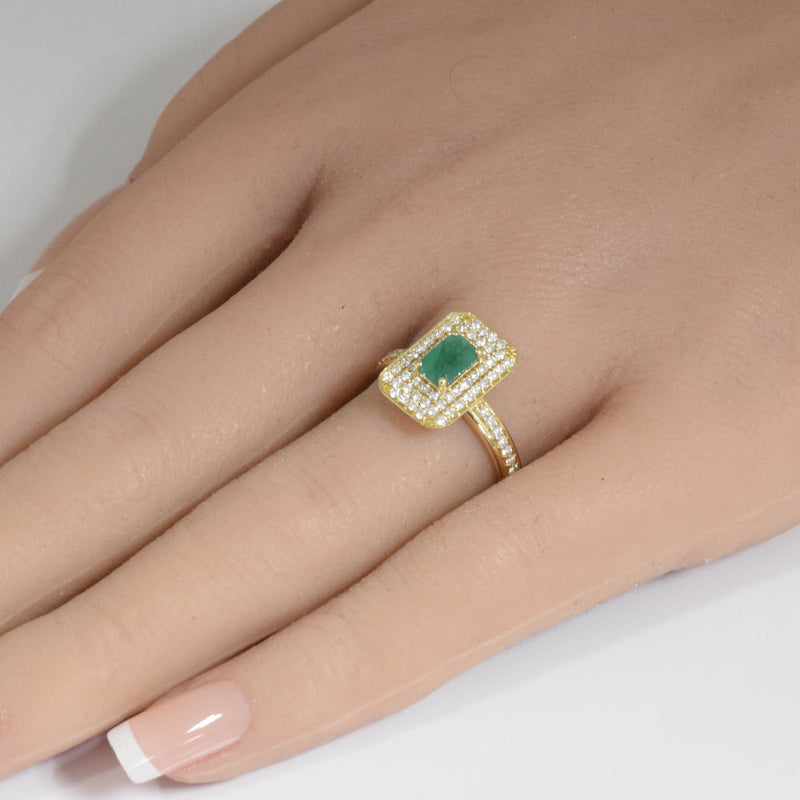 SPECIAL!1.15ct G SI 14K Yellow Gold Emerald Gemstone & Diamond Ring Size 6.5