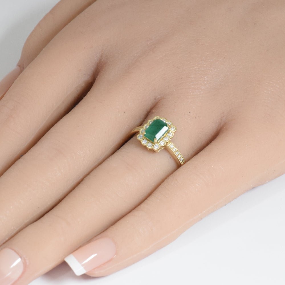 SPECIAL!1.24ct Gemstones G SI 14K Yellow Gold Diamond & Emerald Gemstone Ring Size 6.5