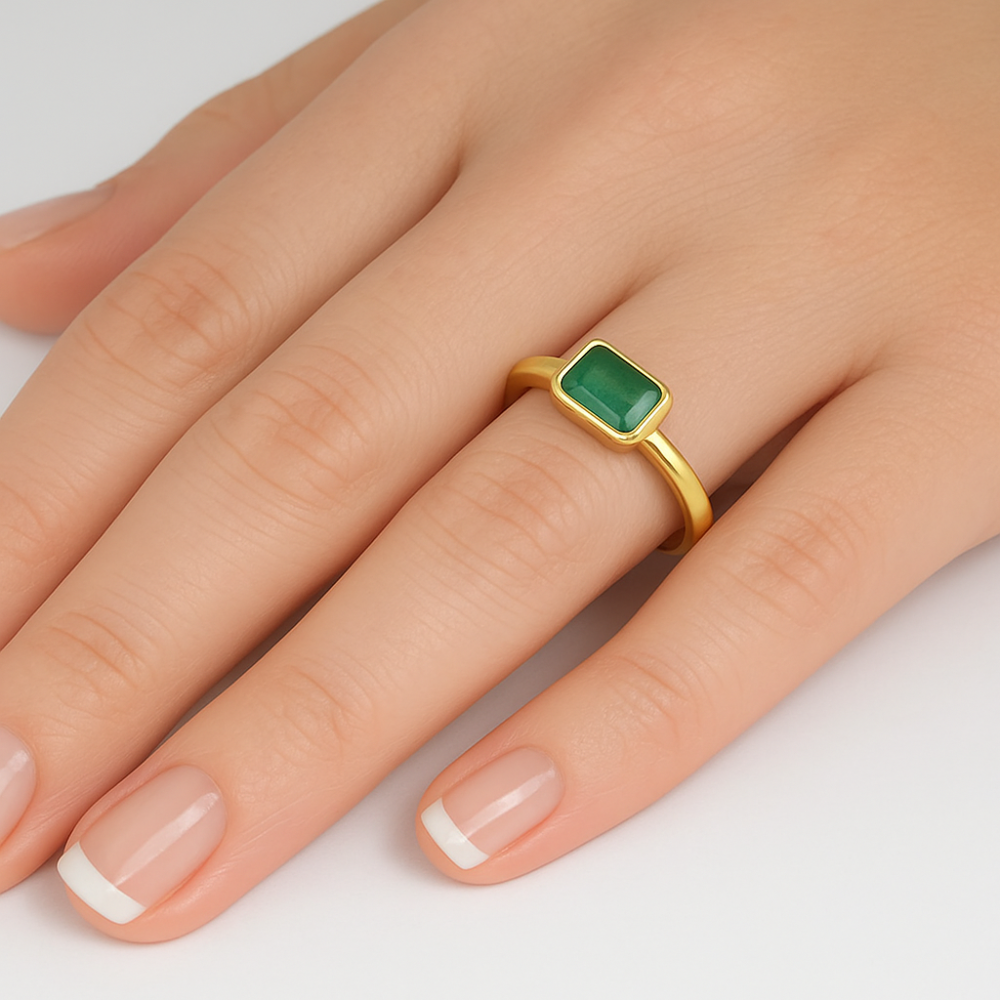 SPECIAL!.50ct G SI 14K Yellow Gold Bezel Set Emerald Gemstone Ring Size 6.5
