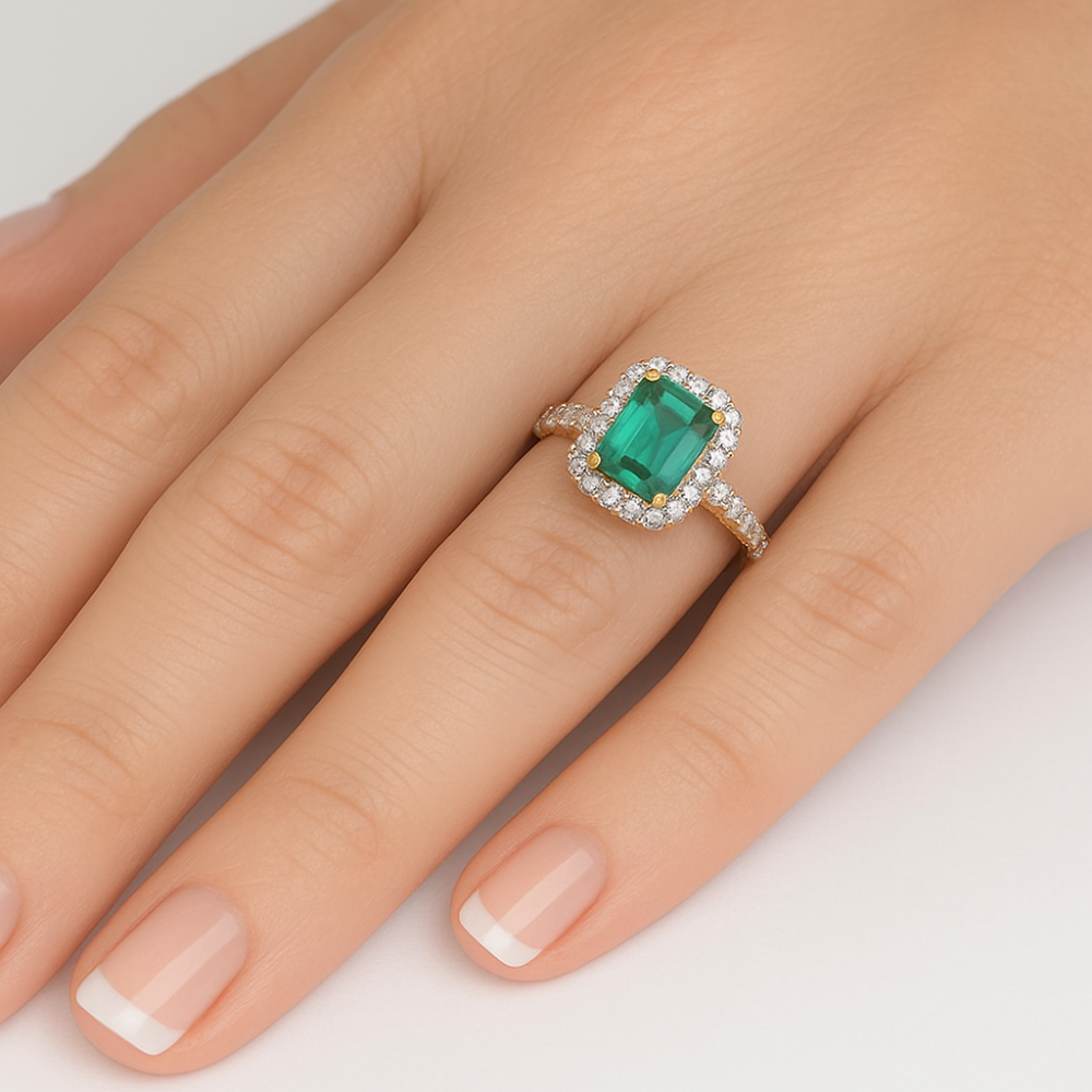 SPECIAL!1.91ct G SI 14K Yellow Gold Diamond & Emerald Gemstone Ring Size 6.5