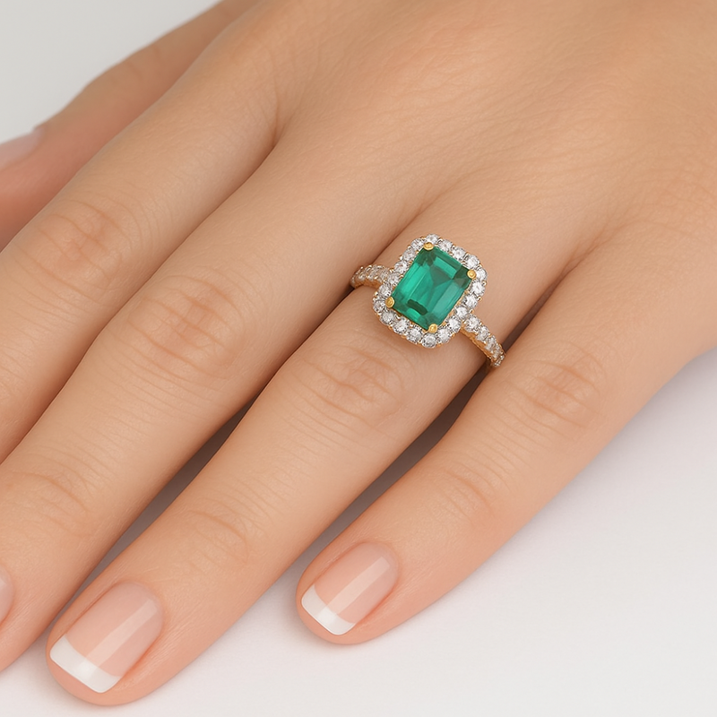 SPECIAL!1.91ct G SI 14K Yellow Gold Diamond & Emerald Gemstone Ring Size 6.5