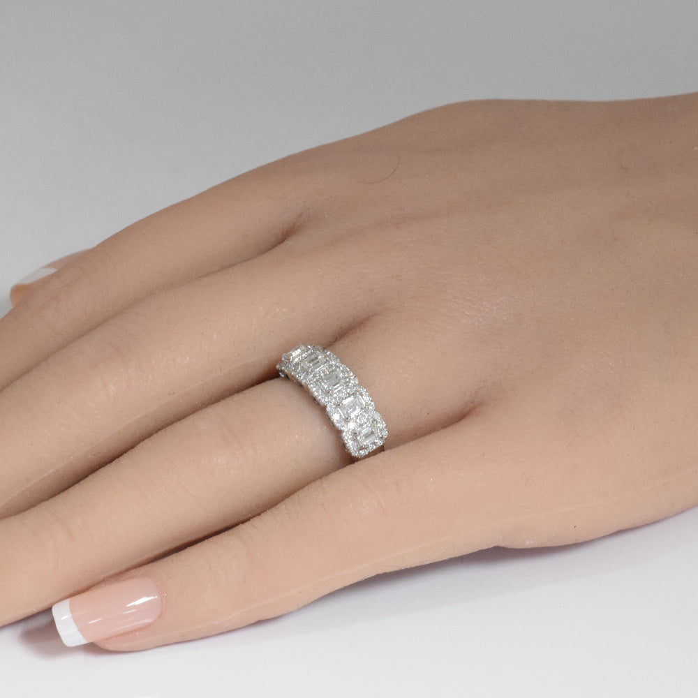 SPECIAL!.93ct G SI 14K White Gold Diamond Emerald Cut Engagement Ring Band Size 6.5