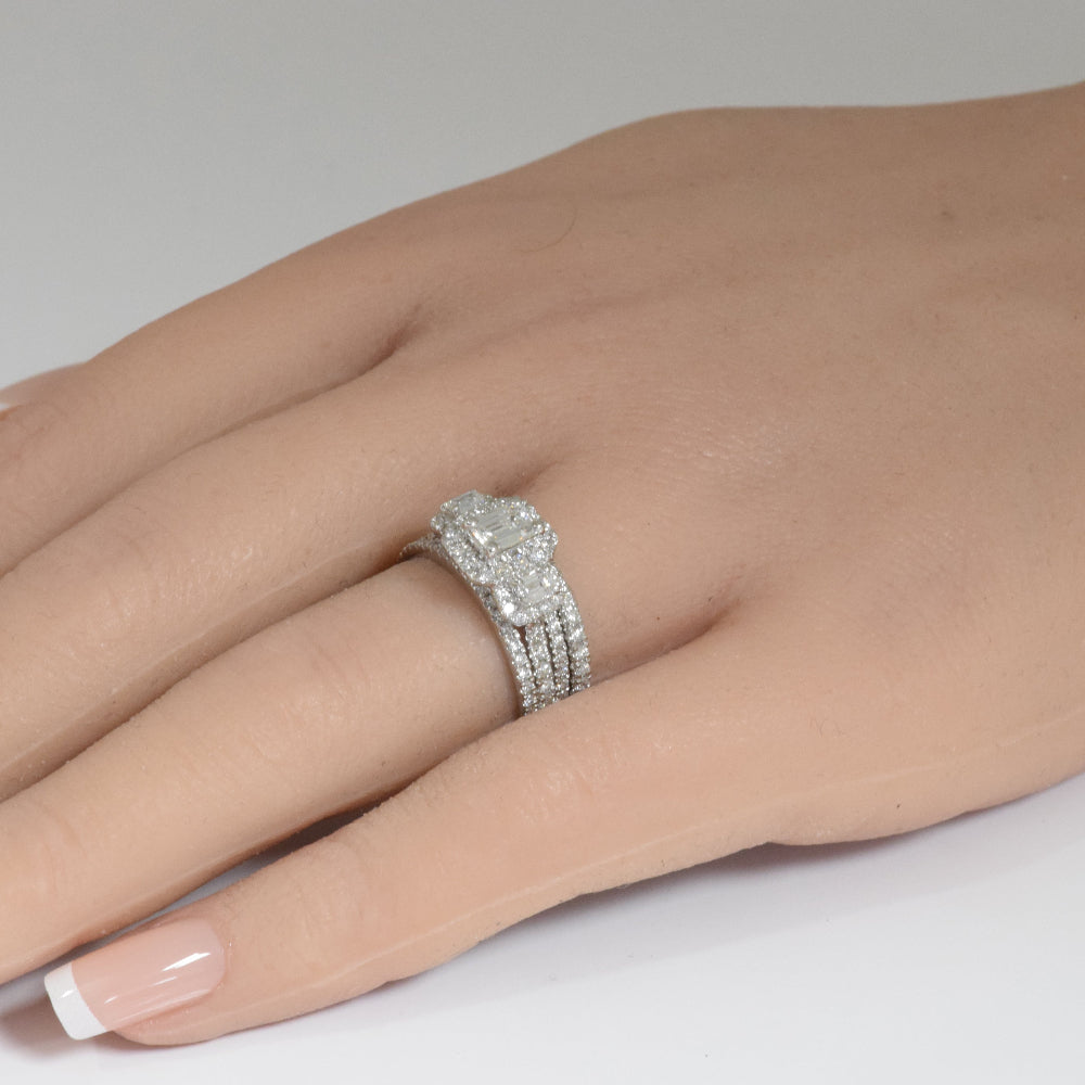 SPECIAL!1.54ct G SI 14K White Gold Diamond Three Emerald Cut Stone Engagement Ring Size 6.5