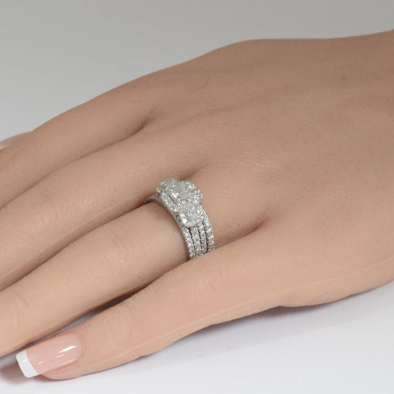 SPECIAL!1.54ct G SI 14K White Gold Diamond Three Emerald Cut Stone Engagement Ring Size 6.5
