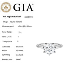 SPECIAL! 1.01ct H-SI1 GIA CERTIFIED 14K White Gold Round Diamond Eagle Claw Prongs Solitaire Ring Size 7