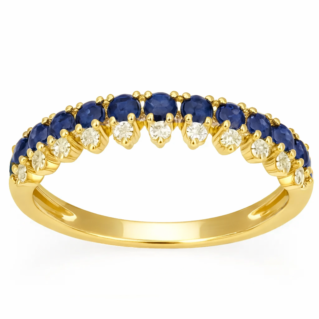 SPECIAL! .67ct G SI Yellow Gold Diamond & Blue Sapphire Gemstone Elegant Ring Size 6.5