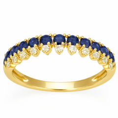 SPECIAL! .67ct G SI Yellow Gold Diamond & Blue Sapphire Gemstone Elegant Ring Size 6.5