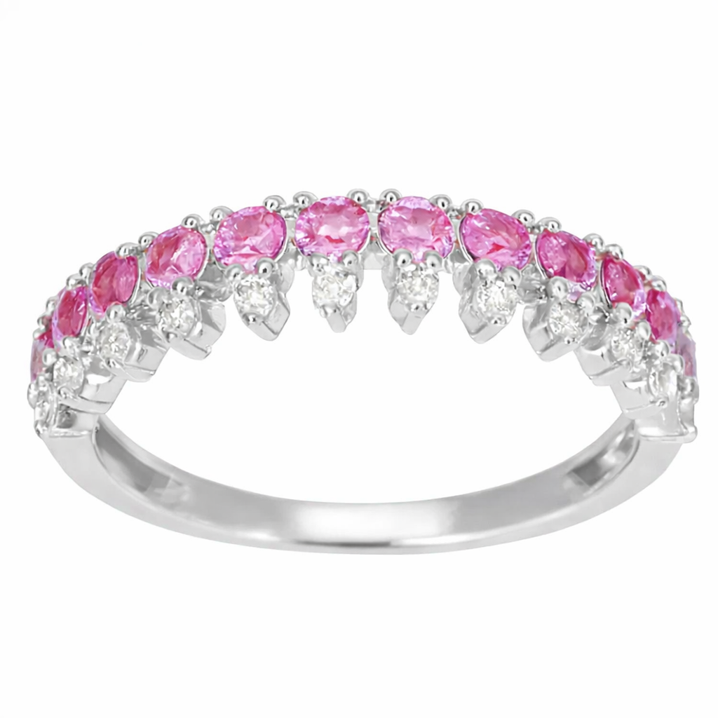 SPECIAL! .66ct G SI White Gold Diamond & Pink Sapphire Gemstone Elegant Ring Size 6.5