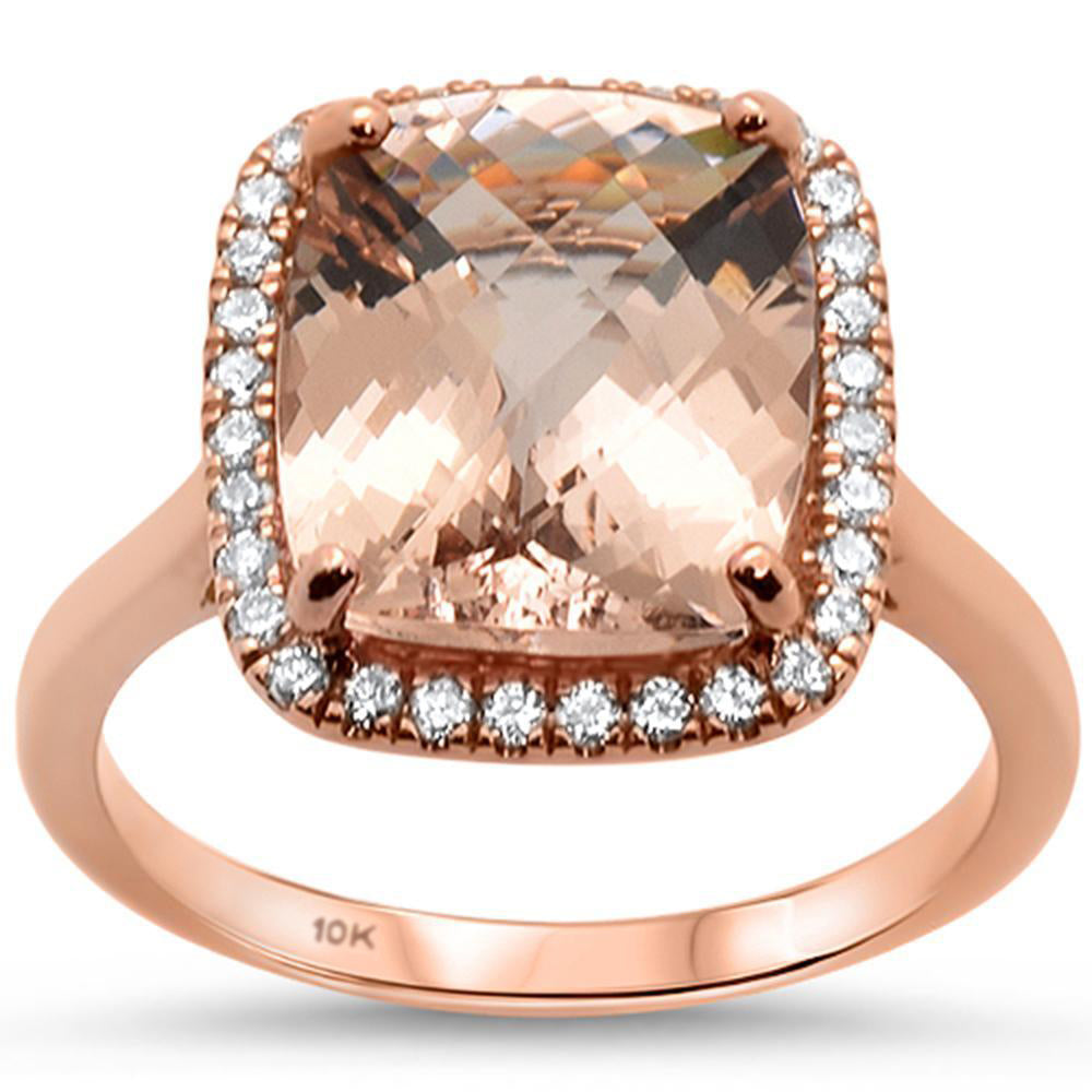 SPECIAL! 4.61ct 10k Rose Gold Diamond & Cushion Cut Morganite Gemstone Ring