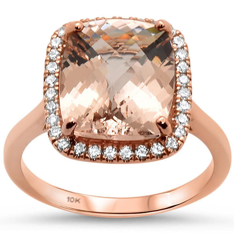 SPECIAL! 4.61ct 10k Rose Gold Diamond & Cushion Cut Morganite Gemstone Ring