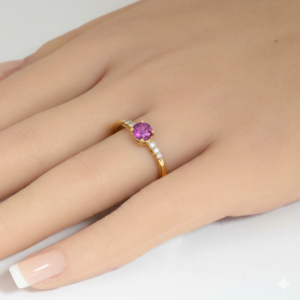 SPECIAL! .76ct G SI 14kt Yellow Gold Diamond & Pink Sapphire Gemstone Ring Size 6.5