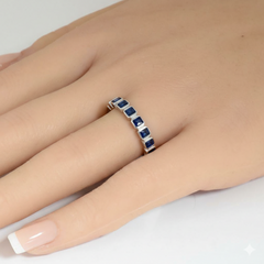 SPECIAL! 1.16ct G SI 14kt White Gold Blue Sapphire Gemstone Bezel Set Half Eternity Band Ring Size 6.5