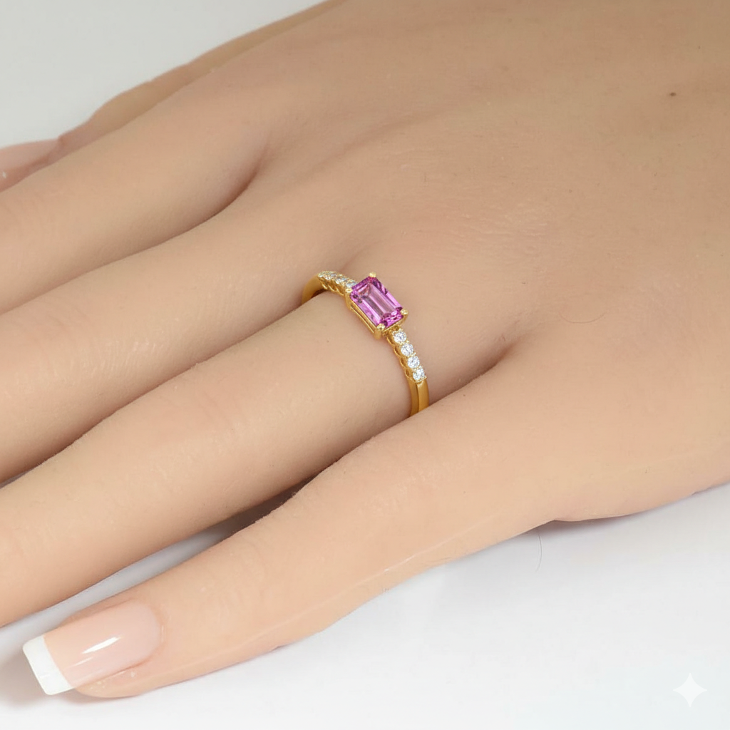 SPECIAL! .62ct G SI 14kt Yellow Gold Diamond & Pink Sapphire Gemstone Ring Size 6.5