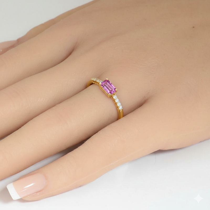 SPECIAL! .62ct G SI 14kt Yellow Gold Diamond & Pink Sapphire Gemstone Ring Size 6.5