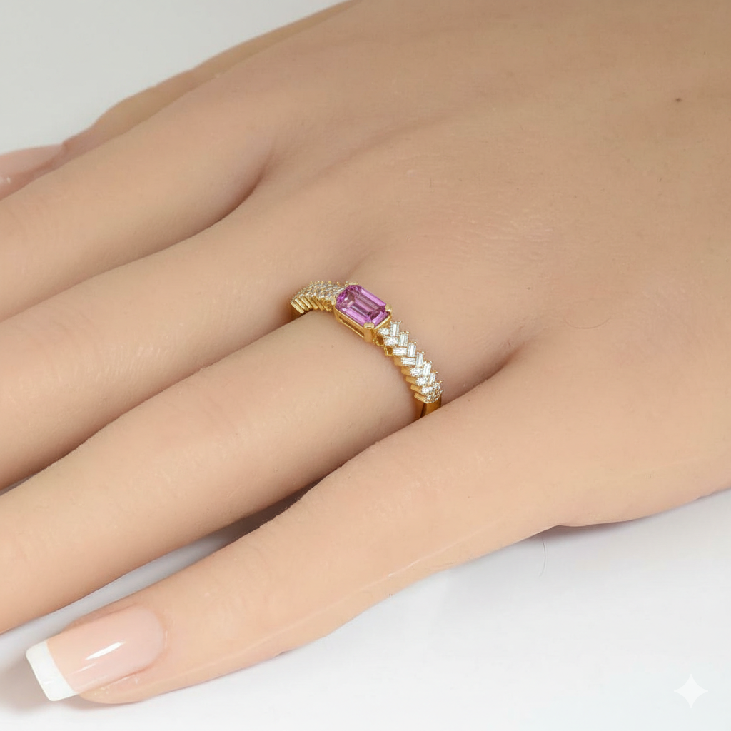 SPECIAL! .76ct G SI 14kt Yellow Gold Diamond & Pink Sapphire Gemstone Ring Size 6.5