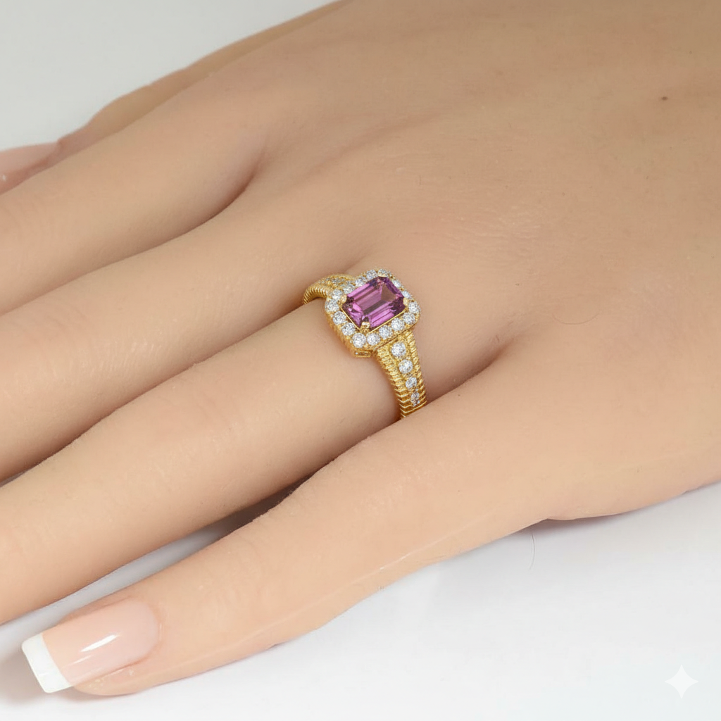 SPECIAL! .88ct G SI 14kt Yellow Gold Diamond & Pink Sapphire Gemstone Ring Size 6.5