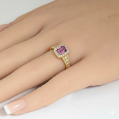SPECIAL! .88ct G SI 14kt Yellow Gold Diamond & Pink Sapphire Gemstone Ring Size 6.5