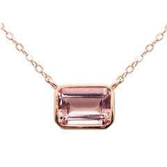 SPECIAL! 1.32ct G SI 14K Rose Gold Bezel Set Morganite Gemstone Pendant Necklace 18" Long