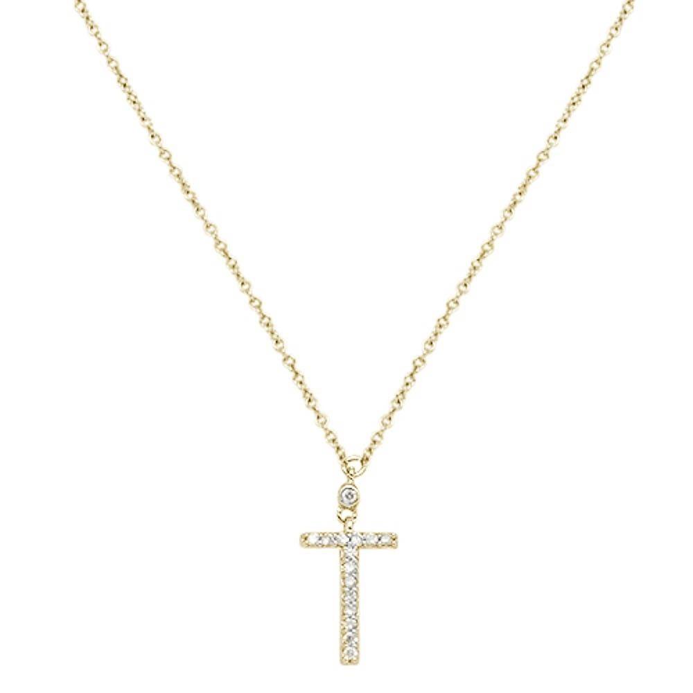 DIAMOND CLOSEOUT! .07cts 10kt Yellow Gold Round Diamond Cross Pendant Necklace 18" Long
