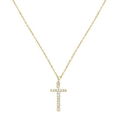DIAMOND CLOSEOUT! .07cts 10kt Yellow Gold Round Diamond Cross Pendant Necklace 18" Long