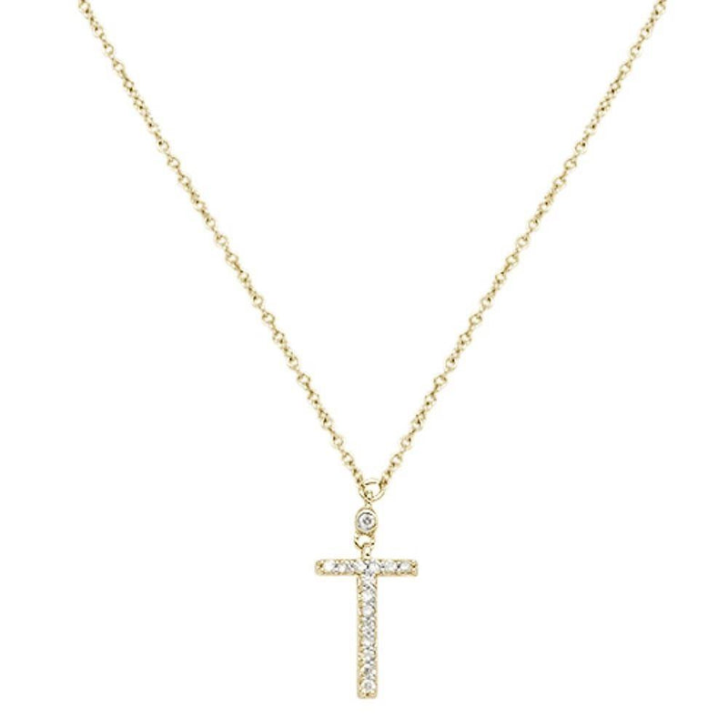 DIAMOND CLOSEOUT! .07cts 10kt Yellow Gold Round Diamond Cross Pendant Necklace 18" Long