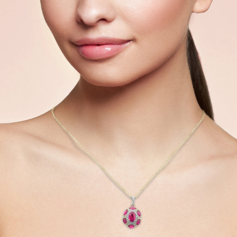 SPECIAL!1.25ct G SI 14K Yellow Gold Diamond & Ruby Gemstone Dome Pendant Necklace 18" Chain