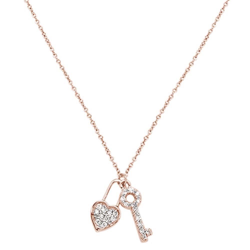 DIAMOND CLOSEOUT! .14cts 14kt Rose Gold Round Diamond Key to My Heart Pendant Necklace 18"