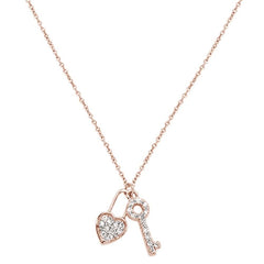 DIAMOND CLOSEOUT! .14cts 14kt Rose Gold Round Diamond Key to My Heart Pendant Necklace 18"