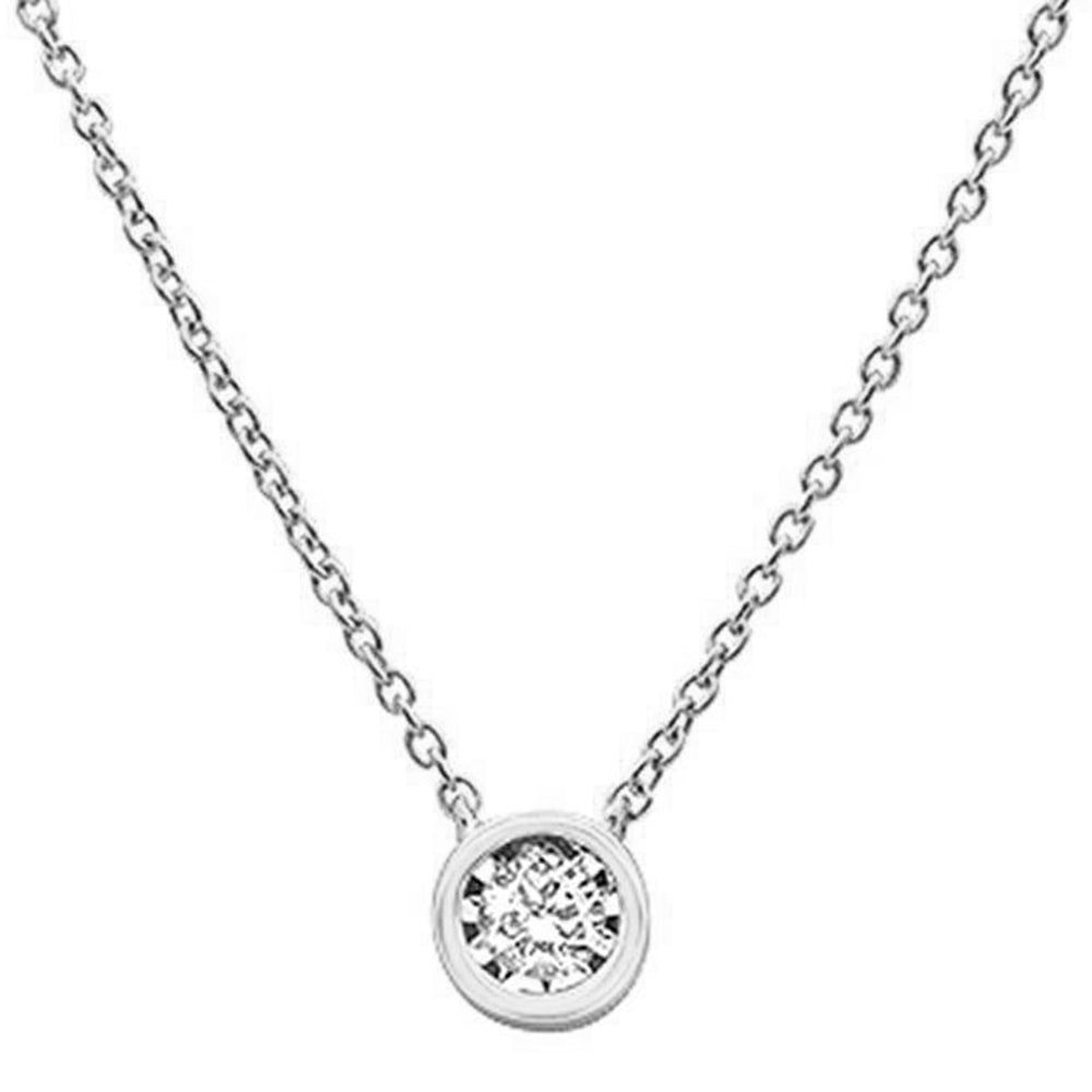 DIAMOND CLOSEOUT! .10ct 14k White Gold Diamond Round Solitaire Bezel Pendant Necklace 18"