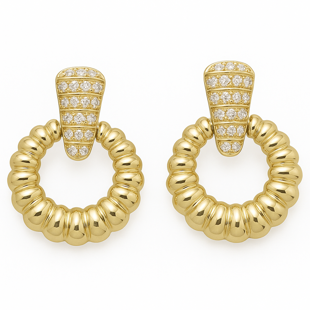 SPECIAL!.21ct G SI 14K Yellow Gold Diamond Fashion Scalloped Hoop Earrings